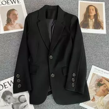 Chic Internet Celebrity Small Suit Женская куртка черного цвета для весны и осени Свободный повседневный студенческий маленький костюм для женщин S 47.5kg or less чёрный