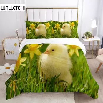 Chick Duvet Cover Set Farm Animals Quilt Cover Little Chicken Twin Bedding Set for Boys Girl Microfiber 2/3pcs Comforter Cover EU single(135x200cm)