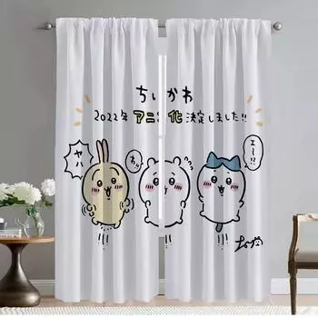 Chiikawaes Window Curtain for Room 2 Panel Curtains Child Room Partition Tulle for Bedroom Home Interior Curtains Shades Living W50xH70cmx2pcs-CL