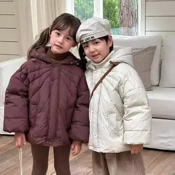 Children s Autumn and Winter Short Section Hooded Padded Thickened Jacket Warm Casual Outerwear 140 белый