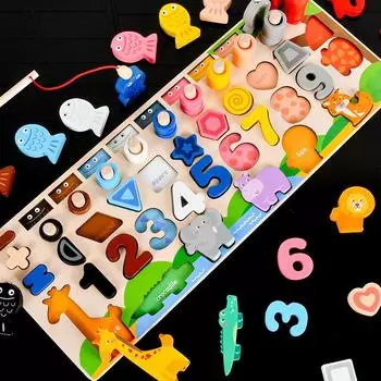 Children s Early Education Six-in-One Animal Logarithmic Board Pairing Puzzle Operation Shape Digital Animal Educational Building Blocks Puzzle 20.65 красный/фиолетовый