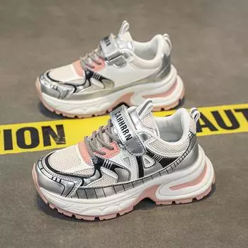 Children s mesh breathable sports shoes, boys shoes, primary school students tying shoelaces, running shoes, thick-soled heightened male and fema 30