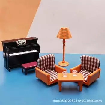 Children S Play House Simulation Mini Sofa Piano Miniature Model Toy Doll House Living Room Small Ornament Toy