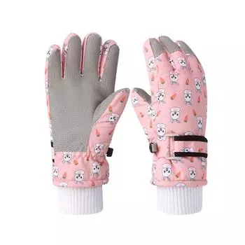 Children s Ski Gloves for Winter Warm Plus Velvet Outdoor Sports Windproof Waterproof Cute Cycling Printing Gloves S