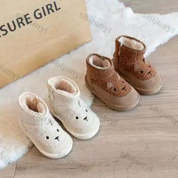 Children s Snow Boots Cartoon Cute 2025 Winter New Plush Comfortable Anti Slip Warm Cotton Boots Boys Girls Zipper Outdoor Boots 17--inner--12.5cm бежевый