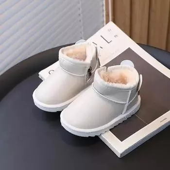 Children s Winter Boots for Boy Solid Color Versatile Girl Snow Boots Warm Plush Kids Fashion Cotton Boots Causal Side Zipper 17 бежевый