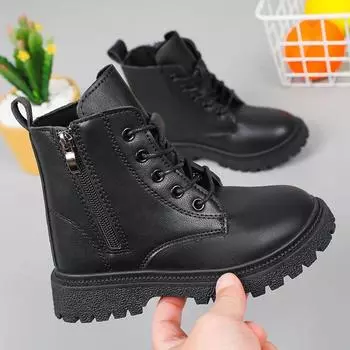 Children Shoes Fashion Soft Soled Ankle Boots Winter New Waterproof Anti Slip Boots Trendy Girls Party Dresses Leather Shoes 27insole17.5cm чёрный