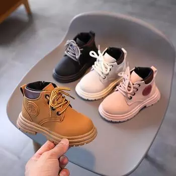 Children Shoes Fashion Spring Ankle Boots for Women Designer Boots for Girls Antiskid Boys Leather Boots Botines Para Mujeres 21insole13cm белый