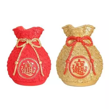 Chinese Fu Flower Vase Treasure Flower Pot Container Resin Ornament красный
