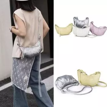 Chinese Leather Horn Bag Female Bag Spring and Summer Fashion All High-grade Shoulder Bag Underarm Bag Female Dumpling Bag серебряный