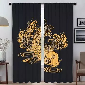 Chinese Style Koi Curtains for Bedroom Blackout Curtain for Room 2 Panel Halloween Decoration Home Interior Curtains Partition W50xH70cmx2pcs-CL