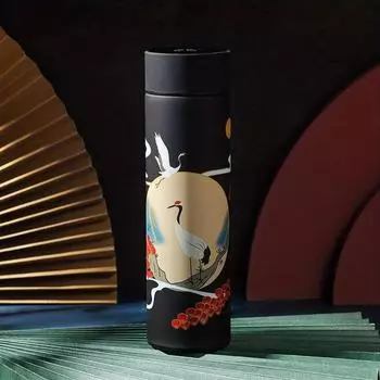 Chinese Style Thermal Water Bottle Retro Smart Temperature Display Insulated Cup Stainless Steel Water Cup 500ml