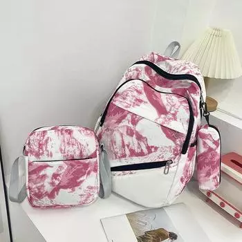 Chinese Style Tie-dyed Backpack for Teenagers Boys Girls 3-piece Set Student School Bags Forest Series Printed Schoolbags чёрный