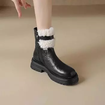 Чистый мягкий мех! Зимние мягкие кожаные короткие ботинки женские флисовые утолщенные ботинки Martin большие хлопковые мягкие шерстяные интегрированные ботинки из овечьей шерсти 35 коричневый