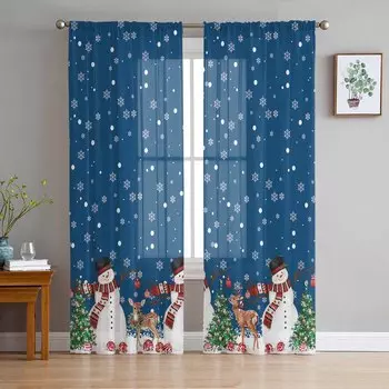 Christmas And Winter Deer Curtains For Living Room Bedroom Home Decoration Window Voile Tulle Curtain Drapes W135 x H114cm