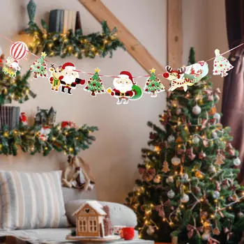Christmas Banner Bunting Crafts DIY Art Ornament Centerpiece Decor Paper Hanging Style A