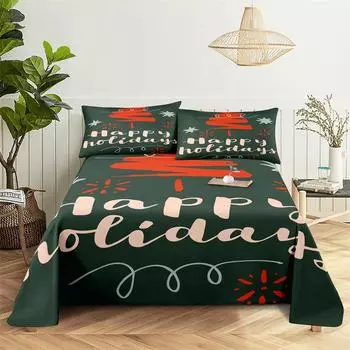Christmas Bed Sheet Set Bedding Set Bed Flat Sheet Christmas Decorations Girl Bedsheet Bedding King Bed Sheets and Pillowcases 150X230cm(2Pcs)