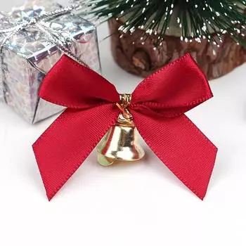Christmas Bow Tie 10 Pcs Delicate Bowknot Bells Christmas Gift Bows With Small Bells DIY Bows Craft Christmas Tree Decoration красный