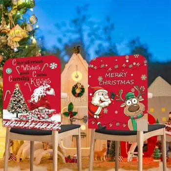 Christmas Chair Cover Thick Chair Back Cover Festive Chair Back Covers Stretchable Washable Slipcovers For Christmas Dining Room
