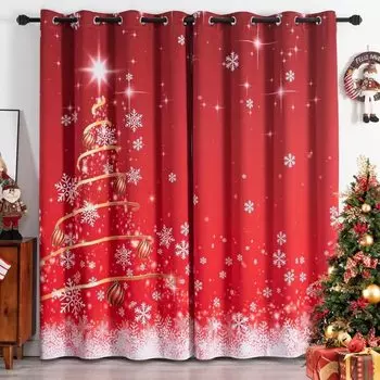 Christmas Curtains for Living Room, Red and White Twinkle Star Decoration, Window Curtain for Bedroom, Kitchen Voile Sale 100W130H(CM)40x51in&Hook