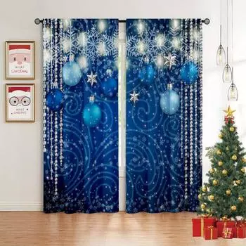 Christmas Decorative Curtains Blue Red Christmas Santa Cat Fit Children s Room Living Room Bedroom Window Decoration 2 pcs 50W130H(CM)X2PCS&Grommet Top