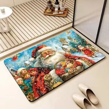 Christmas Diatom Mud Floor Mat Strong Absorbent Bathroom Floor Mat Festive Atmosphere Bathroom Anti-slip Floor Mat 40 * 60cm