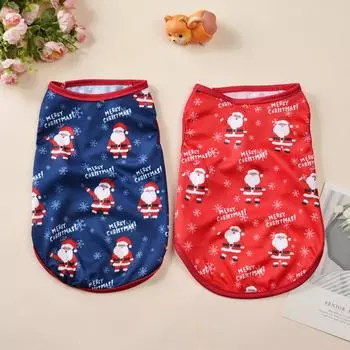 Christmas Dog Clothes For Small Medium Dogs Cats Breathable Santa Print Puppy T-shirt Schnauzer Chihuahua Pug Pet Vest Costume XS