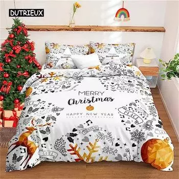 Christmas Duvet Cover Red Bow Pattern Comforter Covers Shams Buff Color Bedding Set Xmas Gift Decorations for Children Women Men US Queen(228x228cm)