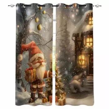 Christmas Dwarf Forest Snow Scene Cartoon Blackout Curtains For Living Room Bedroom Window Treatment Blinds Drapes W135 x H60cm