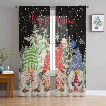 Christmas Dwarf Snowflake Curtains For Living Room Bedroom Home Decoration Window Voile Tulle Curtain Drapes W135 x H114cm