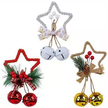 Christmas Five-Pointed Star Bell Accessories Pendant Diy Christmas Tree Ornaments Bow Bell Window Props