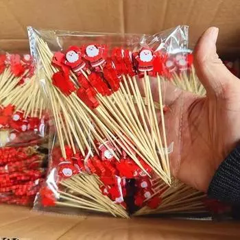 Christmas Food Toothpicks Christmas Desserts Buffet Fruit Salad Tree Reindeer Toothpicks Party Dessert Decorations Toothpick 100pcs