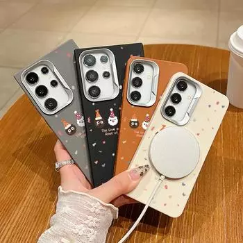 Christmas Gifts Pattern for Magsafe Magnetic Case for Samsung S24 Ultra S23 S22 Plus S21 S20 Fe Leather Texture Shockproof Soft Tpu Square Slim Cover Samsung S24 FE чёрный