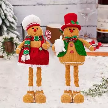 Christmas Gingerbread Man Plush Doll Telescoping Leg Boy Girl Gingerbread Doll Soft Boy