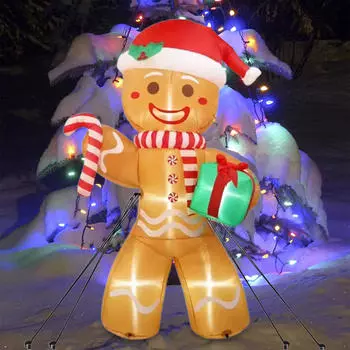 Christmas Inflatable Gingerbread Man with LED Lights Cute Giant 94.49inch Yard Decorations for