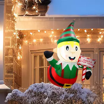 Christmas Inflatables Elf Ornament Broke Out from Window for Yard Lawn Party