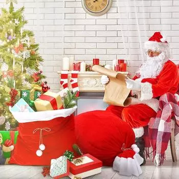 Christmas Large Santa Claus Bags with Drawstring Cord Velvet Santa s Present Sack Bags 70x50cm for Xmas Kid Gift Toys Decoration 70X50cm красный