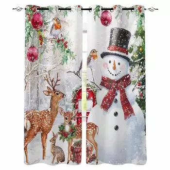 Christmas Mockingbird Snowman Deer Rabbit Blackout Curtains For Living Room Bedroom Window Treatment Blinds Kitchen Drapes W135 x H60cm