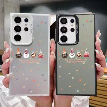 Christmas New Year Pattern Square Phone Case for Samsung S24 S22 Ultra S23 S21 S20 Fe A54 A53 A52 Shockproof Slim Anti-Fall Laser Imd Cover Samsung S24 серый