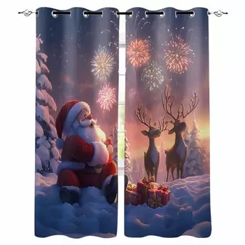 Christmas Old Man Reindeer Blackout Curtains For Living Room Bedroom Window Treatment Blinds Drapes Kitchen Curtains W135 x H60cm