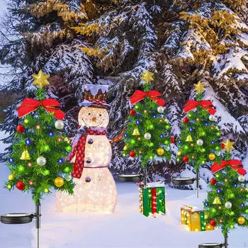 Christmas Pathway Solar Lights Mini Tree with Two Working Modes for Lawn