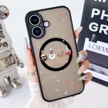 Christmas Pattern Clear Phone Case for iPhone 16 15 Pro 14 Plus 13 12 Mini 11 Pro Max 8 7 Magnetic Soft Edges Hard Plain Color Edges Slim Cover iPhone 16 чёрный