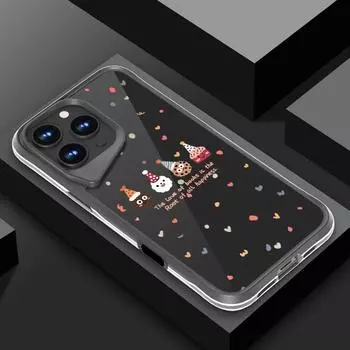 Christmas Pattern Clear Phone Case for iPhone 16 15 Pro 14 Plus 13 Pro Max Soft Edges Acrylic Hard Solid Color Edges Shockproof Cover iPhone 16 чёрный
