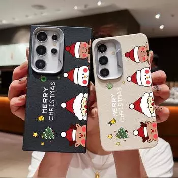 Christmas Pattern Leather Texture Tpu Soft Shell for Samsung S24 S22 Ultra Plus S23 S21 S20 Fe A55 A54 A53 A52 A35 A15 Shockproof Slim Cover Samsung S24 чёрный