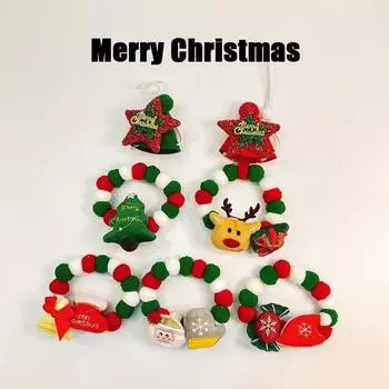 Christmas Pet Dog Cat Collar Elk Deer Santa Necklace Collar Snowman Deer Pet Dog Cat Bowties Neckties Dog Grooming Accessories S 25-30cm