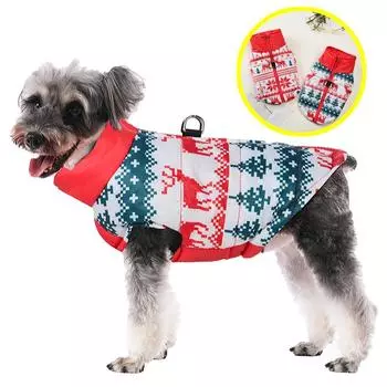 Christmas Print Dog Clothes For Small Medium Dogs Cats Winter Waterproof Windproof Warm Puppy Jacket Schnauzer With D-ring Coat S