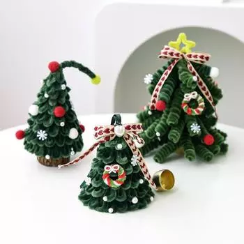 Christmas Roll Stick Christmas Tree Table Top Decoration Bow Wool Ball Christmas Wreath Decoration One Size