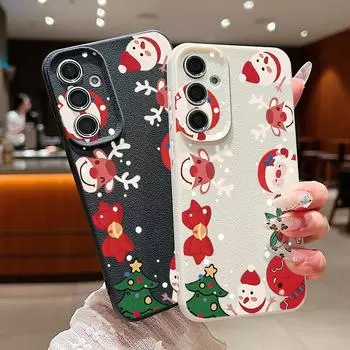 Christmas Santa Claus Soft Silicone Shell for Samsung S24 S22 Ultra Plus S23 S21 S20 Fe A55 A54 A53 A52 A35 A15 A16 Solid Color Shockproof Slim Cover Samsung S24 чёрный