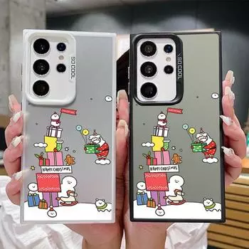 Christmas Snowman Pattern Square Phone Case for Samsung S24 S22 Ultra S23 S21 S20 Fe A54 A53 A52 Shockproof Slim Anti-Fall Laser Imd Cover Samsung S24 серый