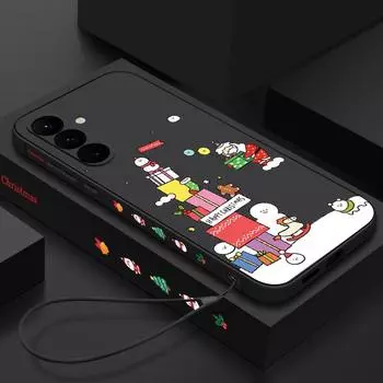 Christmas Snowman Print Shell for Samsung S24 S22 Ultra S23 S21 S20 Fe A55 A54 A53 A35 A15 Shockproof Lanyard Tpu Soft Slim Cover Samsung S24 Ultra бежевый